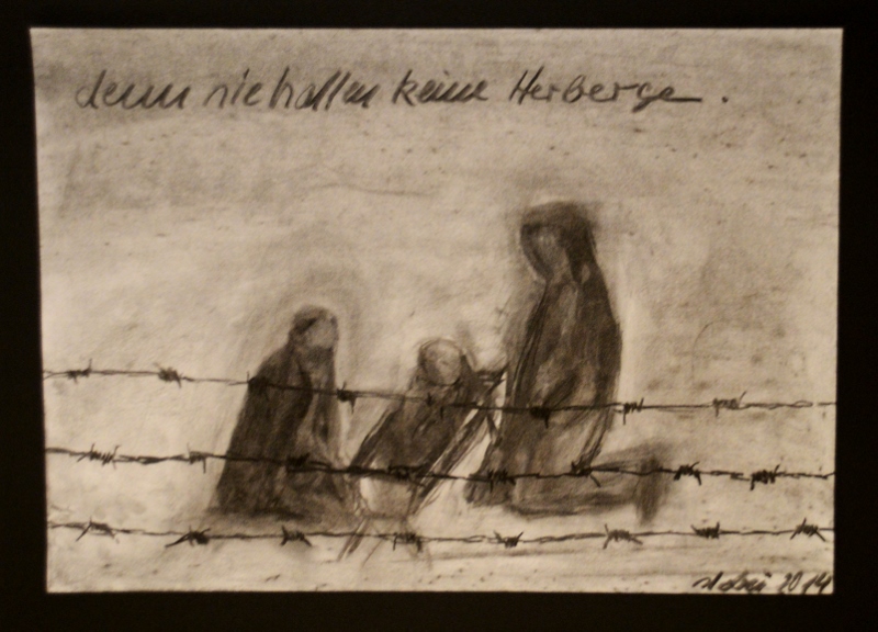 “denn sie hatten keine Herberge.”, stebü, 17.12.2014, Kohle + Papier, 42 cm x 59 cm