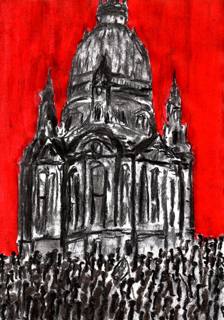 "Frauenkirche / Dresden", stebü, 26.09.2015, Papier+Kohle+Tusche, 29,0 cm x 21,00 cm