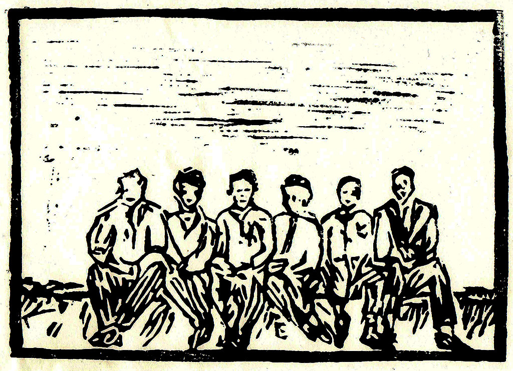 "Die Gesellschaft", stebü, 18.08.2017, Linolschnitt, 21cm x 15cm